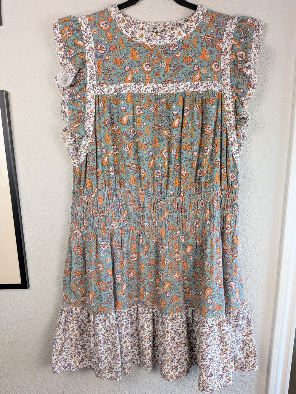 Universal Thread XXL A-Line Dress Ruffle Sleeve Smocked Waist Prairie Cottage